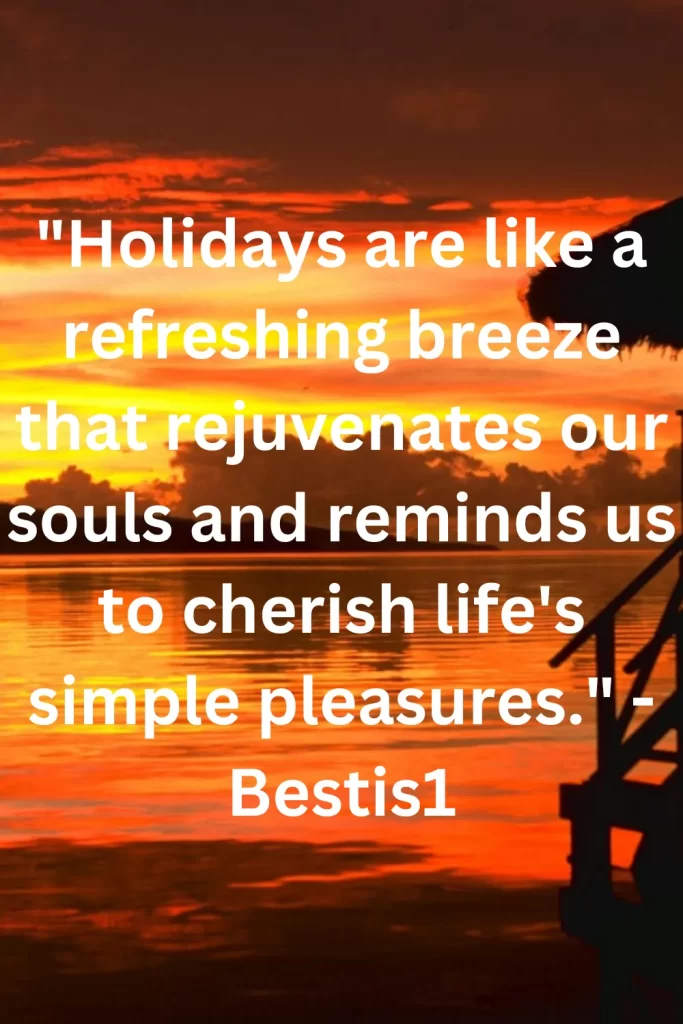 Holidays are like a refreshing breeze that rejuvenates our souls and reminds us to cherish life's simple pleasures. - Bestis1