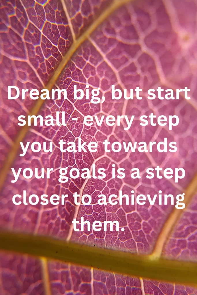 Dream big, but start small - every step you take towards your goals is a step closer to achieving them.