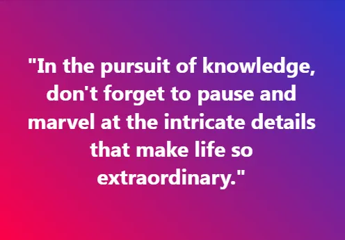 In the pursuit of knowledge, don't forget to pause and marvel at the intricate details that make life so extraordinary.